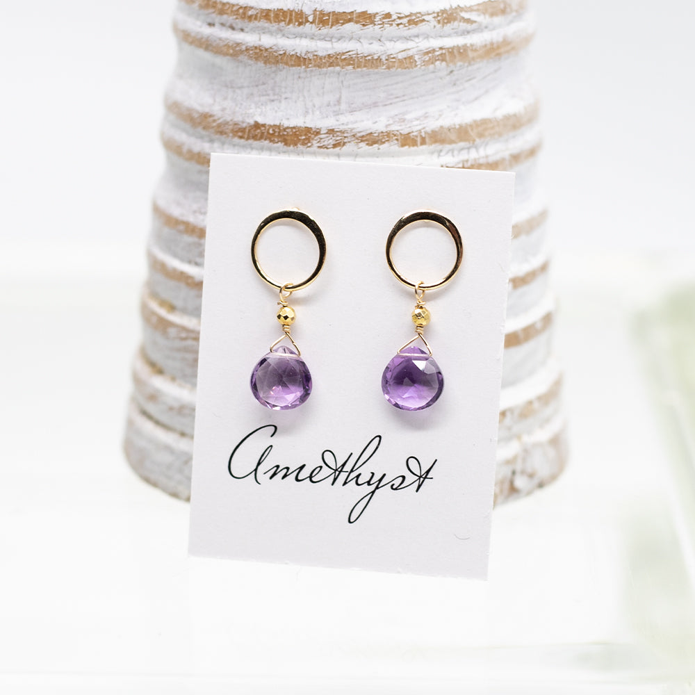 
                
                    Load image into Gallery viewer, Amethyst Large Luna Gold Earrings
                
            
