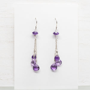 Amethyst 3 Strand Tassel  Earrings
