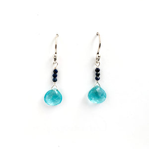 
                
                    Load image into Gallery viewer, Apatite and Sapphire Raindrop Earrings
                
            