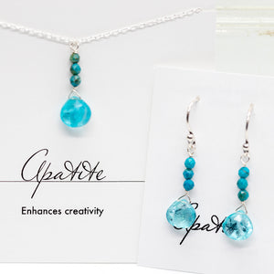 Apatite & Chrysocolla Raindrop Silver Necklace and matching earrings