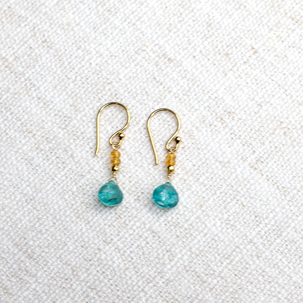
                
                    Load image into Gallery viewer, Apatite &amp;amp; Citrine Raindrop Gold Earrings
                
            