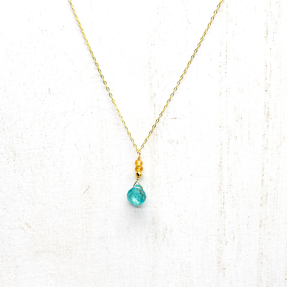 Apatite & Citrine Raindrop Gold Necklace