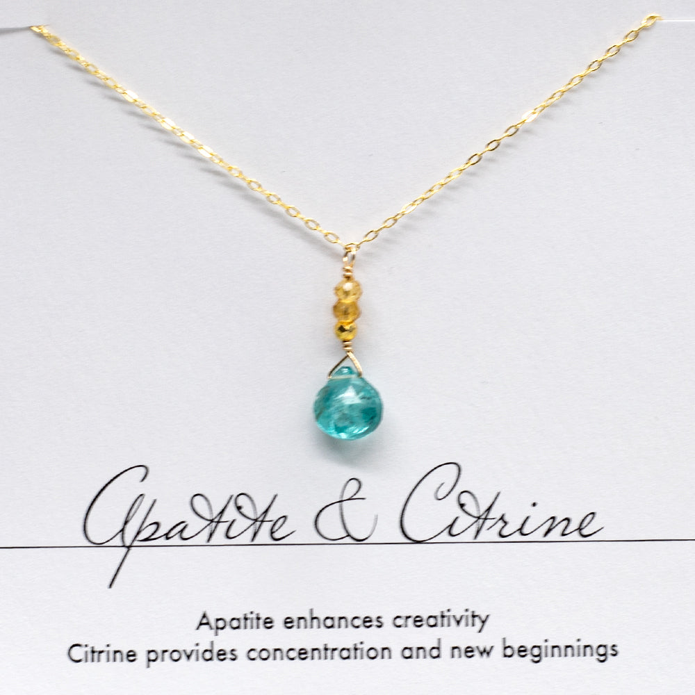 Apatite & Citrine Raindrop Gold Necklace