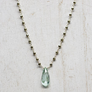 Aquamarine Teardrop Waterfall Silver Necklace