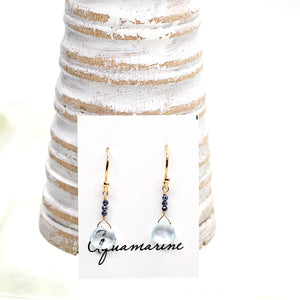 Aquamarine & Sapphire Raindrop Gold Earrings