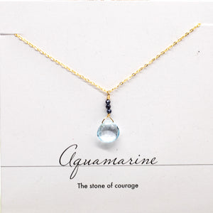 Aquamarine & Sapphire Raindrop Gold Necklace