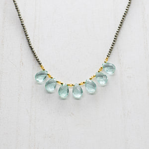 Aquamarine Teardrop Ruffle Necklace