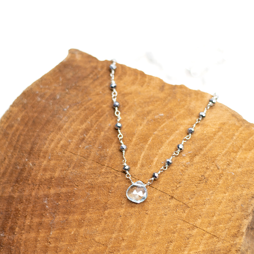 Aquamarine Waterfall Silver Necklace
