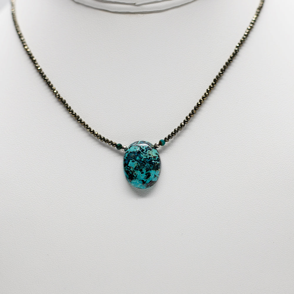 Azurite Mini Oval Pendant Necklace