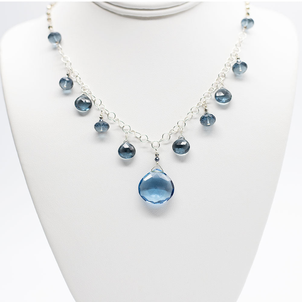 Blue Quartz Droplet Silver Necklace