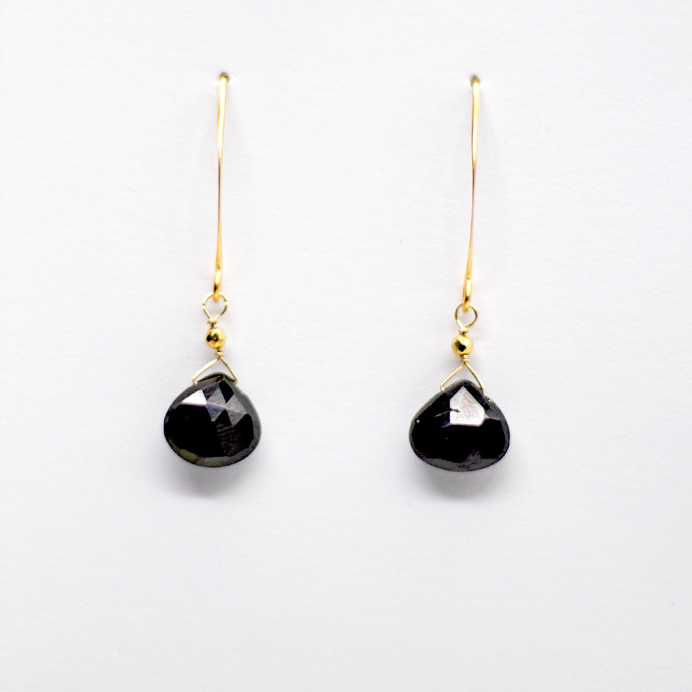 Black Spinel Droplet Gold Earrings