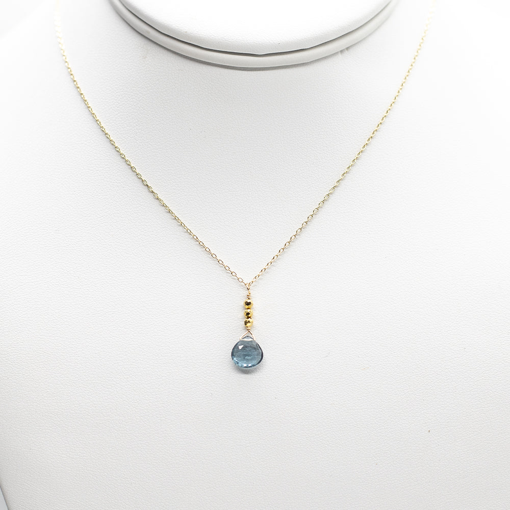 Blue Quartz Raindrop Gold Necklace