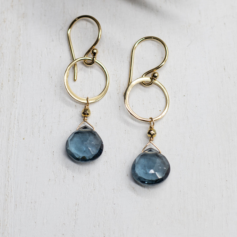 Blue Quartz Ring Gold Earrings