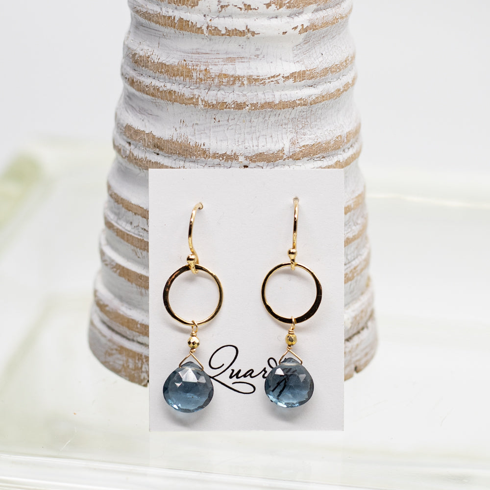 
                
                    Load image into Gallery viewer, Blue Quartz Ring Gold Earrings
                
            