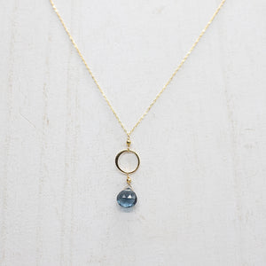 Blue Quartz Ring Gold Necklace