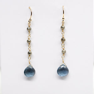 Blue Quartz Waterfall Gold Earrings