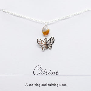 
                
                    Load image into Gallery viewer, Citrine Butterfly Charm Silver Necklace
                
            