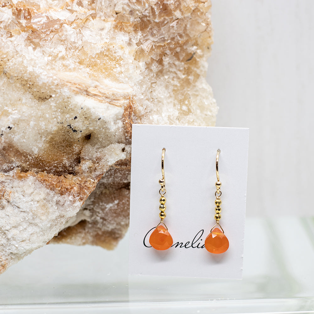 Carnelian Raindrop Gold Earrings