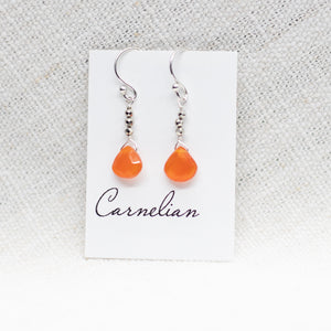 Carnelian Silver Raindrop Earrings