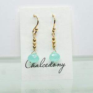 
                
                    Load image into Gallery viewer, Chalcedony Raindrop Gold Earrings
                
            