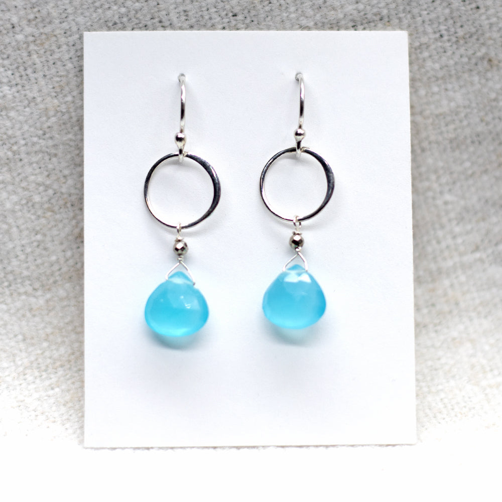 Blue Chalcedony Ring Silver Earrings