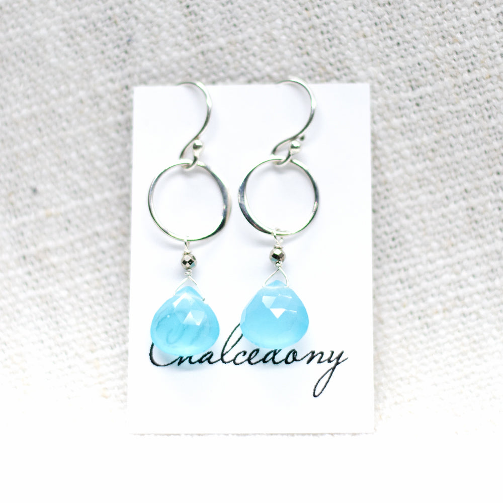 
                
                    Load image into Gallery viewer, Blue Chalcedony Ring Silver Earrings
                
            
