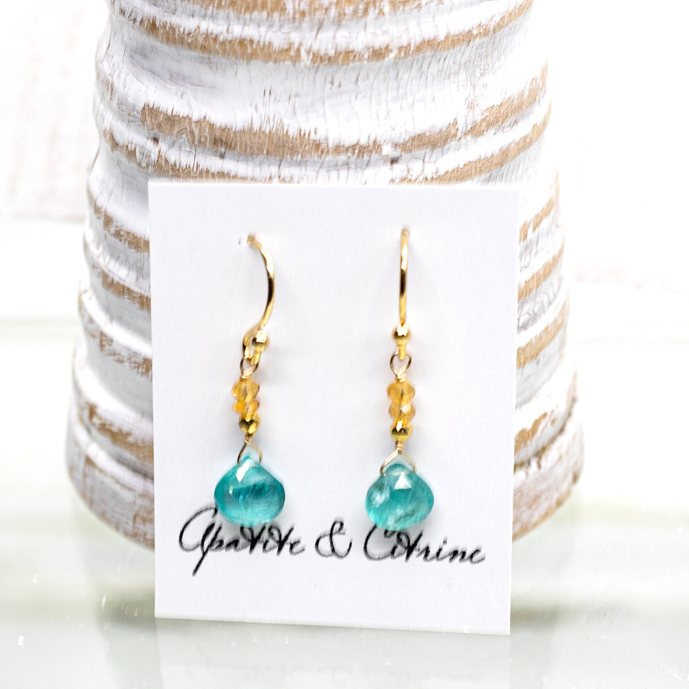 Apatite & Citrine Raindrop Gold Earrings