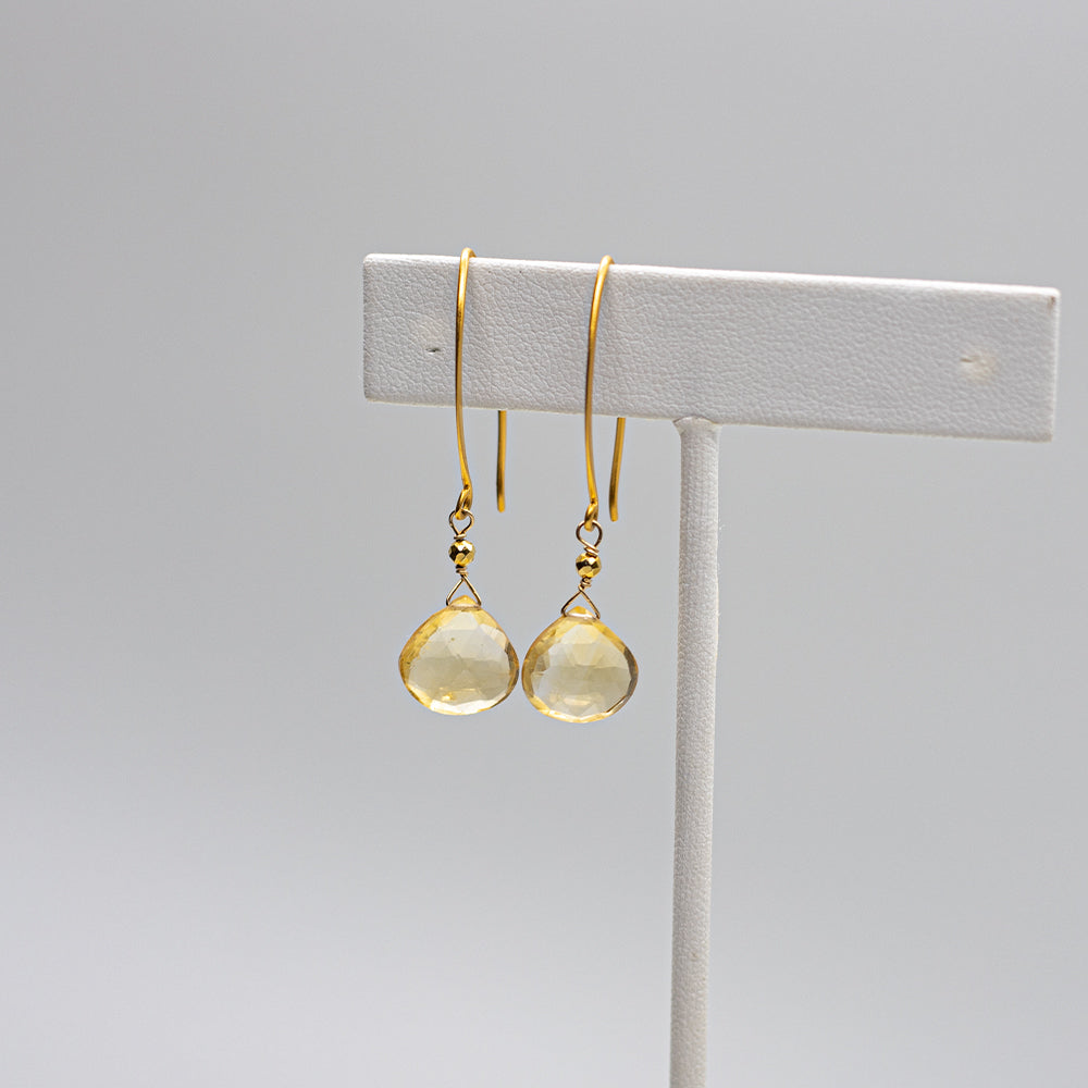 Citrine Droplet Gold Earrings