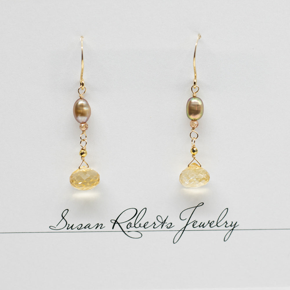 
                
                    Load image into Gallery viewer, Citrine &amp;amp; Pearl Earrings
                
            