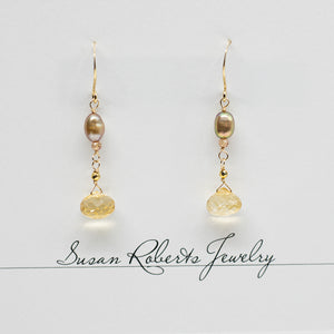 
                
                    Load image into Gallery viewer, Citrine &amp;amp; Pearl Earrings
                
            