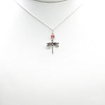 Pink Tourmaline Dragonfly Charm Silver Necklace