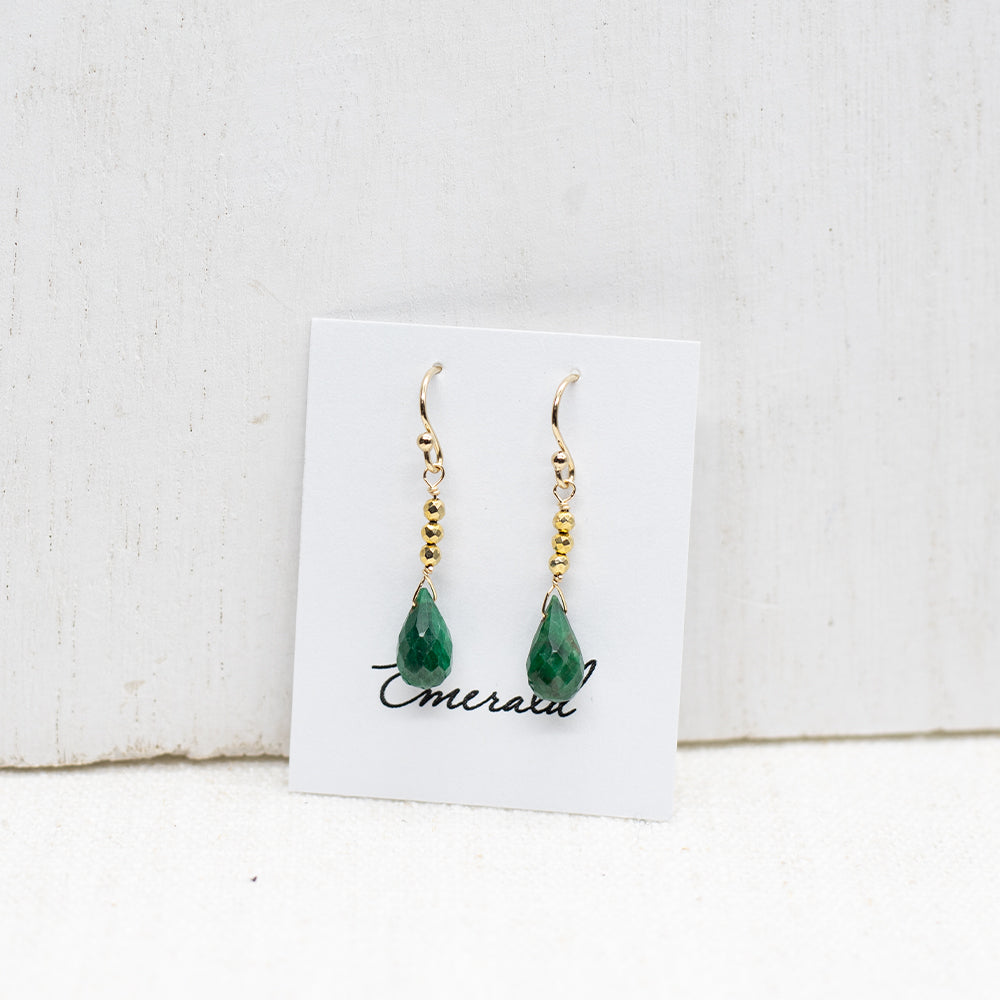 Emerald & Gold Pyrite Raindrop Gold Earrings