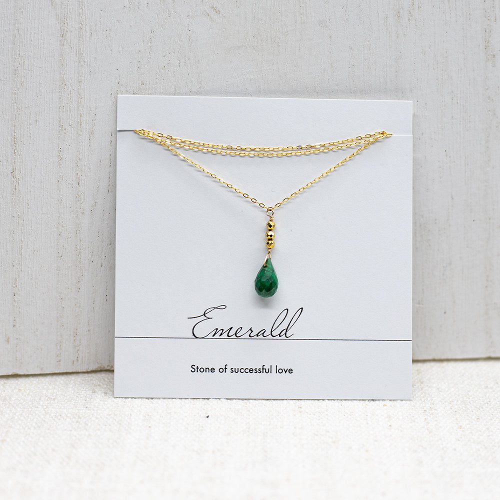 Emerald & Gold Pyrite Raindrop  Necklace