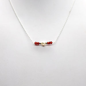 Garnet & Pearl Bar Silver Necklace