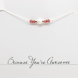 Garnet & Pearl Bar Silver Necklace