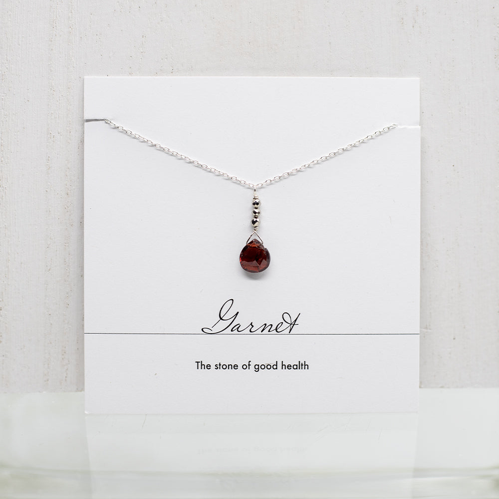 Garnet Raindrop Silver Necklace