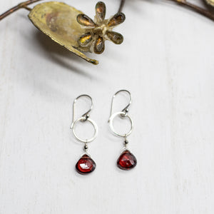Garnet Ring Silver Earrings