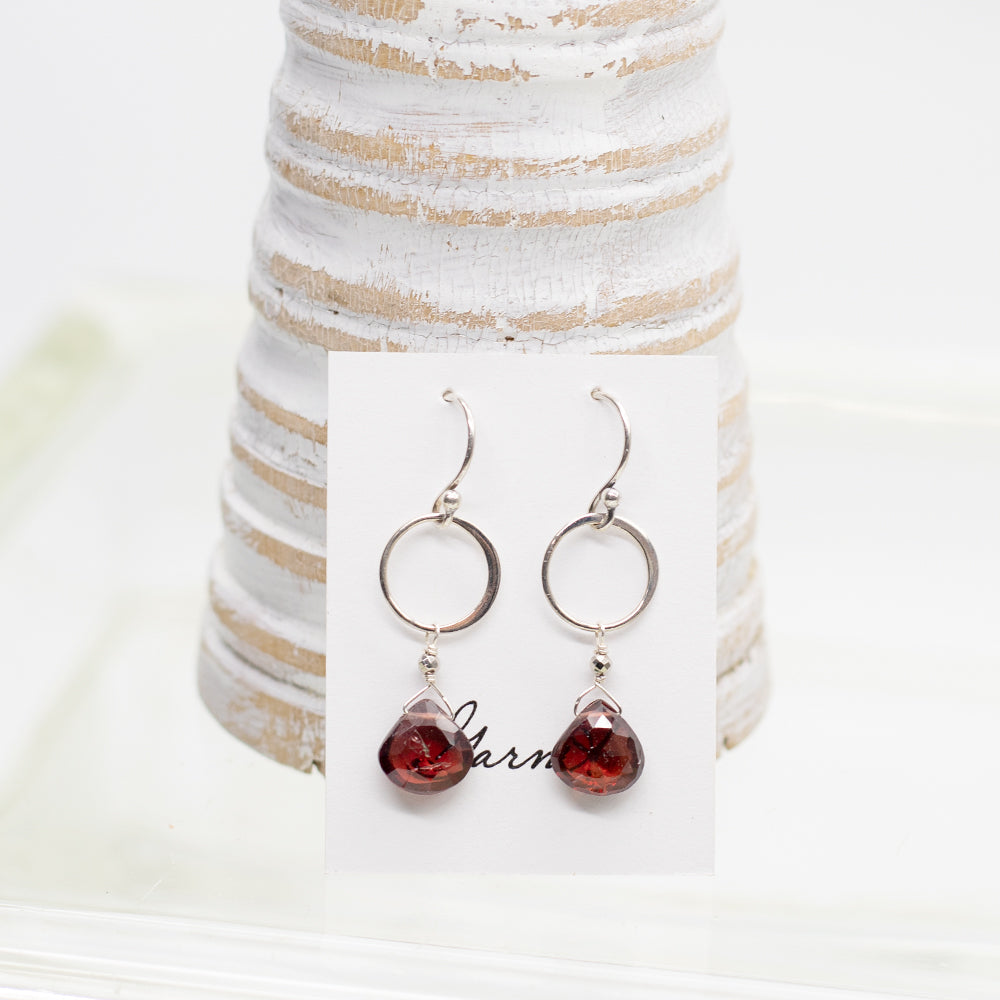 Garnet Ring Silver Earrings