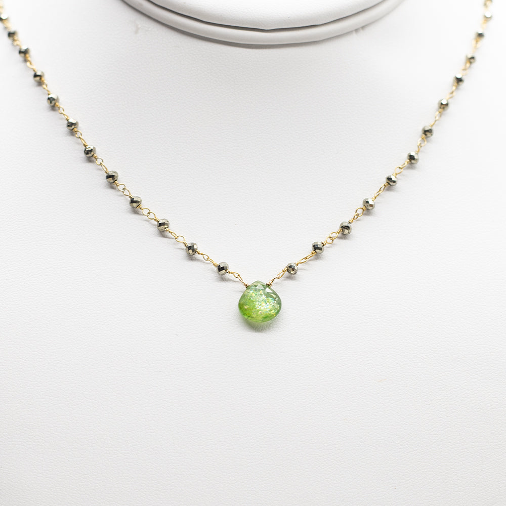 Green Tourmaline Waterfall Gold Necklace