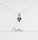 Besties Pink Topaz and Heart Paw Charm Necklace