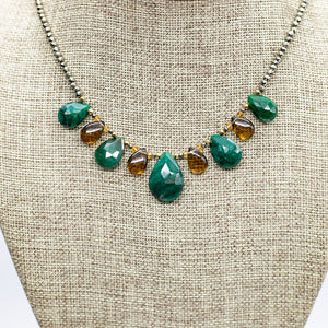 Emerald & Smoky Quartz Quarter Ruffle Necklace