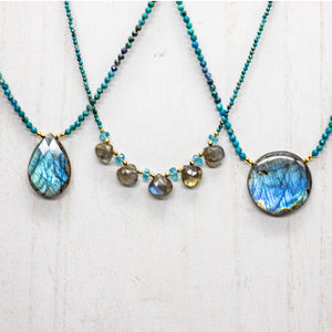 Labradorite & Chrysocolla Teardrop Pendant Necklace