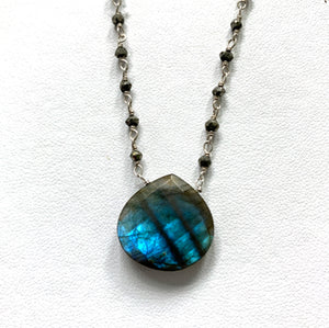 Close up of Labradorite XL Waterfall Silver Necklace