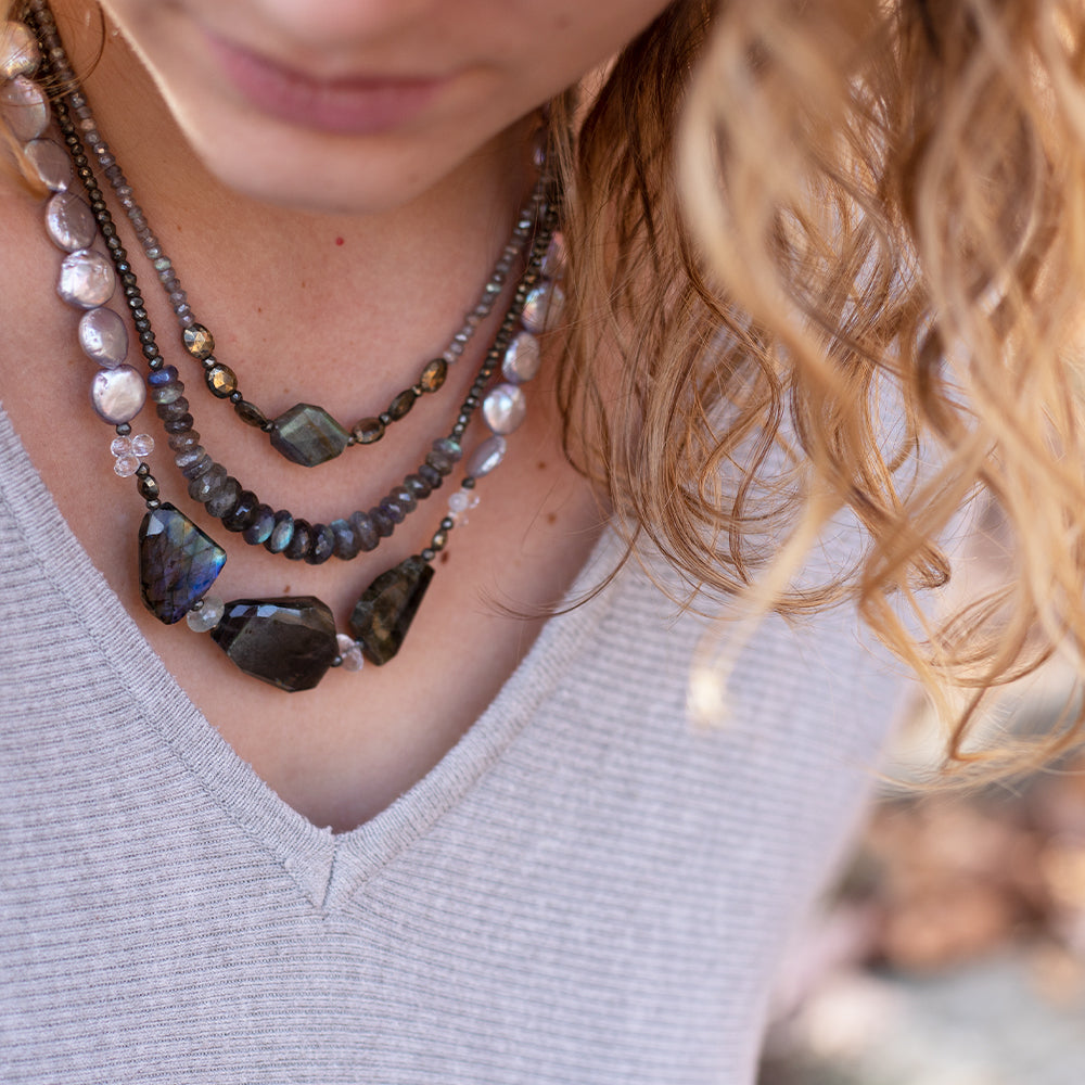 Labradorite & Freshwater Pearl Morning Cloak Necklace