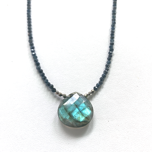 
                
                    Load image into Gallery viewer, Labradorite &amp;amp; Sapphire Heart Necklace
                
            