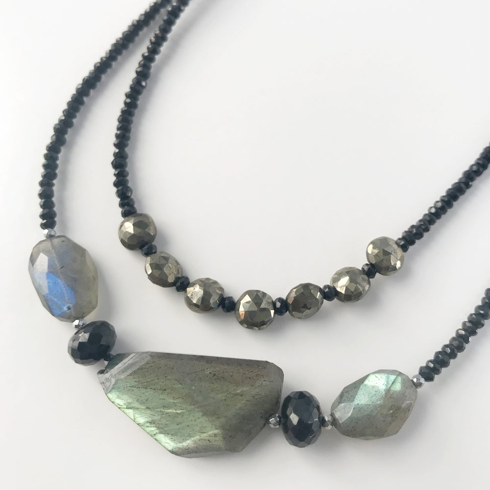 
                
                    Load image into Gallery viewer, Labradorite &amp;amp; Black Spinel Claudina Necklace
                
            