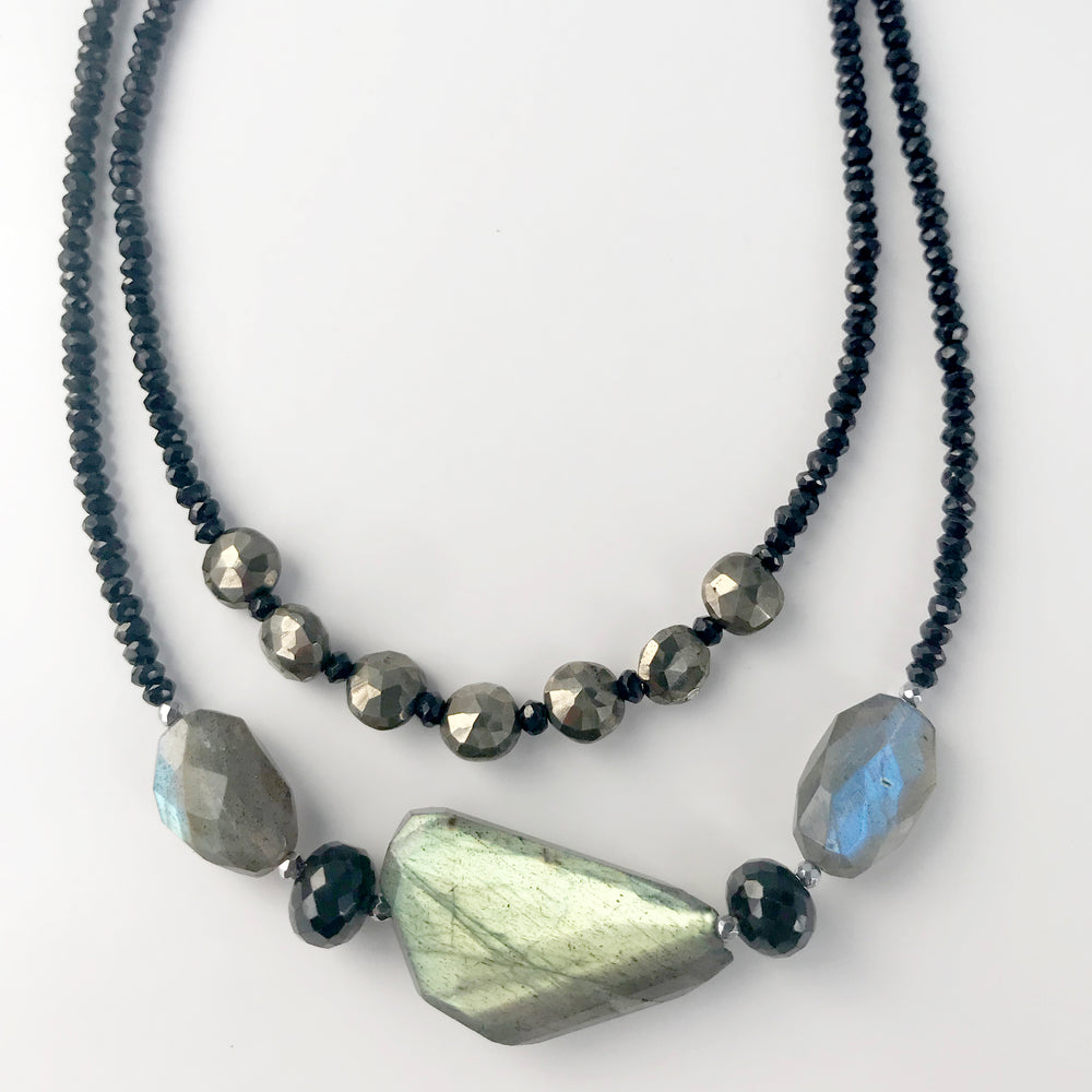
                
                    Load image into Gallery viewer, Labradorite &amp;amp; Black Spinel Claudina Necklace
                
            