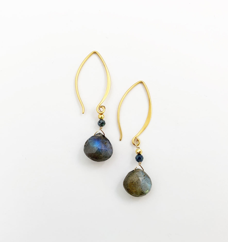 Labradorite Droplet Gold Earrings