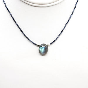 
                
                    Load image into Gallery viewer, Labradorite &amp;amp; Sapphire Oval Pendant Necklace
                
            