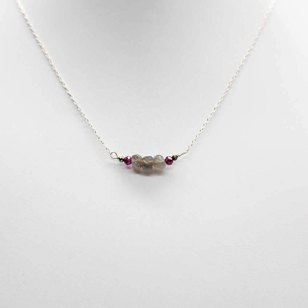Labradorite & Ruby Bar Necklace